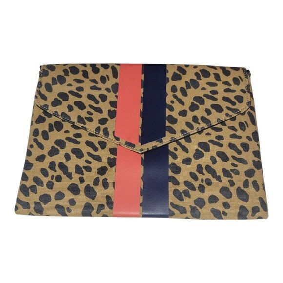 Stella & Dot Leopard Print Slim Clutch Bag with Stripes - Picture 1 of 5